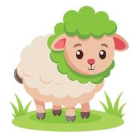 Adorable Cartoon Illustration of a Sheep Munching on Grass vector