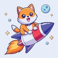 Adorable Shiba Inu Dog Soaring Through Space on a Rocket vector