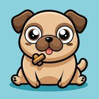 Delightful Pug Devouring Bone Cartoon Character Illustration vector