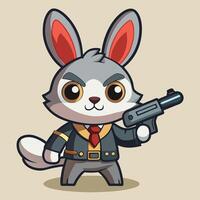 Adorable Bunny Adorned with Pistol Icon Cartoon Illustration vector