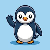 Waving Animated Cartoon Penguin Icon in Format vector