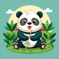 Adorable Cartoon Panda Enjoying Bamboo with Chopsticks vector