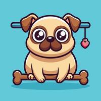 Adorable Pug Dog Cartoon Icon Cuddling a Cute Bone vector