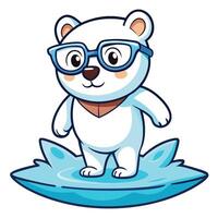 Polar Bear Surfs with Style in Glasses on Ice Floe vector