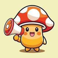 Charming Cartoon Mushroom Character Announcing Excitment with Megaphone vector