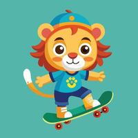 Adorable Lion Cub Skateboarding with Cheeky Grin and a Dash of Cool vector