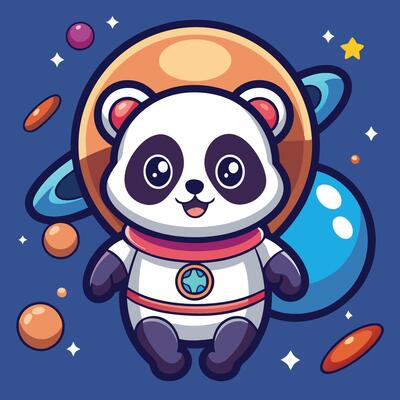 Adorable Cartoon Panda Astronaut Soaring through Cosmic Wonders