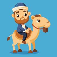 Adorable Cartoon Illustration of a Man Riding a Camel with a Delighted Expression vector