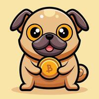 Cute and Lucky Pug Dog Holding a Golden Coin Illustration vector