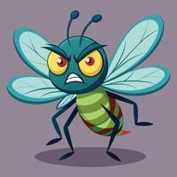 Cute Cartoon Mosquito with Angry Expression and Sharp Wings vector