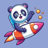 Adorable Panda Astronaut Soaring Through Space on a Rocket Adventure vector