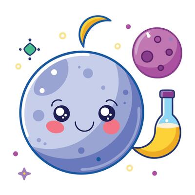 Adorable Cartoon Illustration of a Moon Shining Brightly in Space