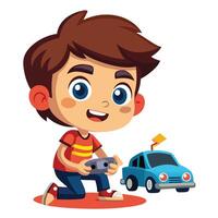 Delighted Boy Controlling Toy Car with Remote Controller in Playful Animation vector