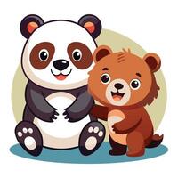 Amusing Cartoon Depiction of a Bear and Panda Engaged in Playful Antics vector