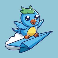 Adorable Bird Soaring on a Paper Airplane a Cartoon Icon of Adventure and Imagination vector