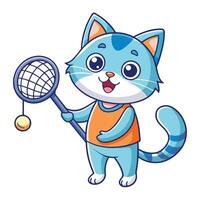 Cute Cat s Fishing Adventure Catching a Fish with a Net vector