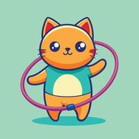 Playful Cartoon Cat Twirling Hula Hoop with Adorable Expression vector