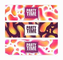 Bundle of stylish horizontal web banner templates with futuristic holographic texture and place for text. Modern colorful illustration for party announcement, event promotion, advertisement. vector