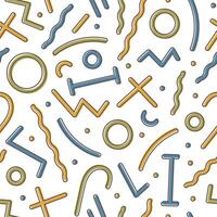 Creative geometric seamless pattern with colorful figures and lines on white background. Trendy illustration in contemporary hipster style for wrapping paper, wallpaper, fabric print, backdrop. vector