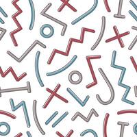 Abstract seamless pattern with colorful geometric shapes and lines on white background. Modern illustration in trendy style for wrapping paper, wallpaper, textile print, backdrop. vector