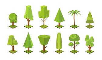 Collection of low poly trees of various types isolated on white background. Bundle of green polygonal forest plants. Set of natural decorative design elements. illustration in modern style. vector