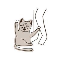Aggressive cat scratching leg of its owner isolated on white background. Evil or furious kitty. Problem of disobedience of domestic animal, pet's aggression. Colorful hand drawn illustration. vector