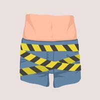 Men's groin coiled with barricade or caution tape. Concept of impotence, erectile dysfunction or malfunction, inability to obtain penile erection during sexual activity. Colored illustration. vector