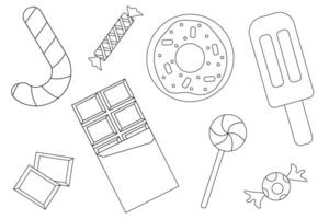 AOutline set of sweets. Candy theme flat elements each isolated on white background. vector