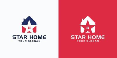 abstract star house logo design in red and blue with white background vector