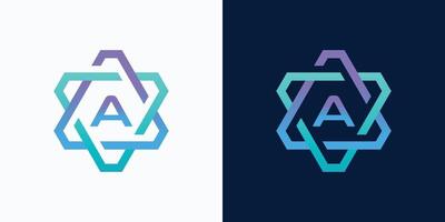 technology logo letter A with hexagon circuit line style for digital, data, connection vector