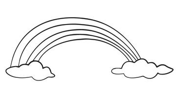 Rainbow with clouds outline for color illustration vector