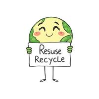 Smiling Earth Promoting Reuse and Recycle for Environmental Awareness Graphic vector