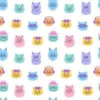 Seamless pattern with cat faces on white background. vector