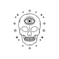 Skull with mystical eye in doodle style on white background vector