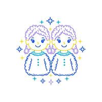 Gemini zodiac sign in doodle style with soft colors on white background, tailored for children's decor. vector