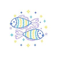Pisces zodiac sign in doodle style with soft colors on white background, tailored for children's decor. vector
