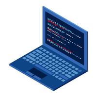 Isometric Laptop. 3d isometric laptop computer. Abstract programming language and program code on a laptop screen. Isometric technology. vector