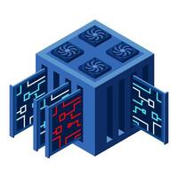 Isometric futuristic server. Isometric database or data center. Abstract blockchain. Computer storage. Cloud storage. Isometric technology. vector