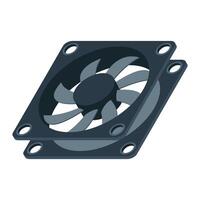Isometric computer fan. Computer fan cooler. Isometric of PC case fan. Computer hardware components, illustration, vector