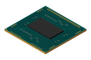 Isometric processor. Central processing unit or CPU. Computer hardware components. Semiconductor technology concept, illustration, vector