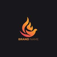Abstract fiery phoenix bird with dynamic, fiery wings against a dark backdrop logo design vector