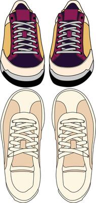Sneakers shoes hand draw, Sneakers in flat style, Isolated sneakers shoes fashion, Sneakers drawing flat retro