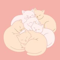 A group of cats sleeping together on a pink background vector