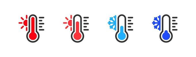 Thermometer icon. Hot and cold temperature. Celsius, Fahrenheit measurement scale. vector