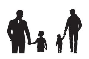Silhouette of a family with a child holding hands vector