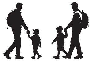 Silhouettes of a family with a child and a man holding hands vector
