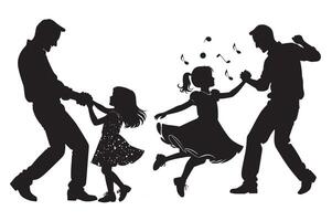 Silhouettes of a family dancing and playing music vector