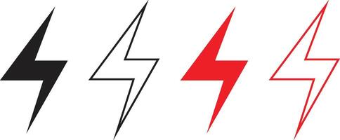 simple abstract black red color of bolt lightning icon set vector