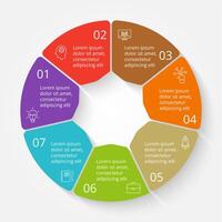 infographic design template. Business concept with 7 options, parts, steps or processes. Can be used for workflow layout, diagram, number options, web design. Data visualization. vector
