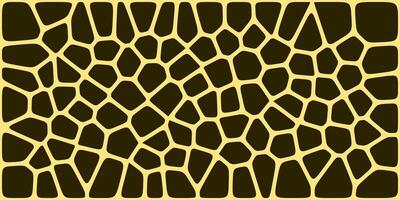 Abstract giraffe-like pattern with irregular yellow shapes outlined on a dark brown background, forming a mosaic or animal skin texture. vector